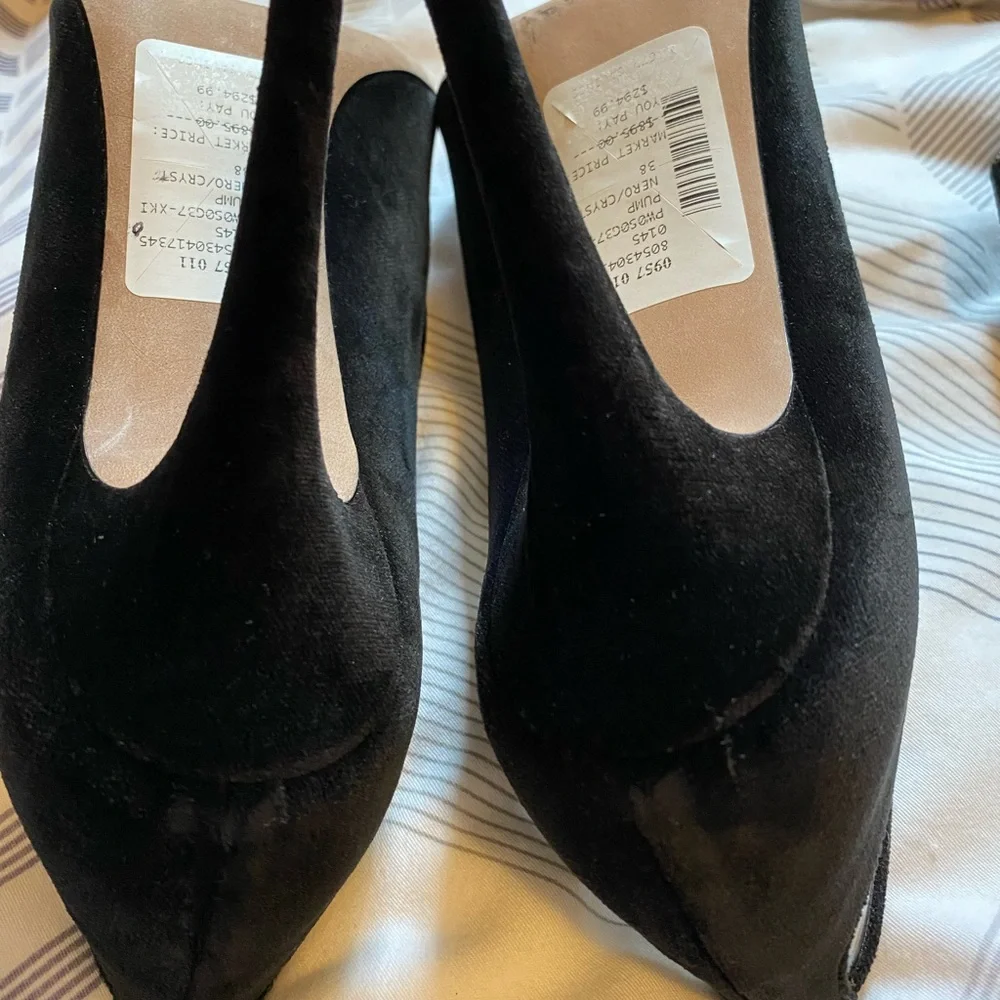 Valentino Garavani Black Velvet Pumps With PVC Trim. - Picture 9 of 9